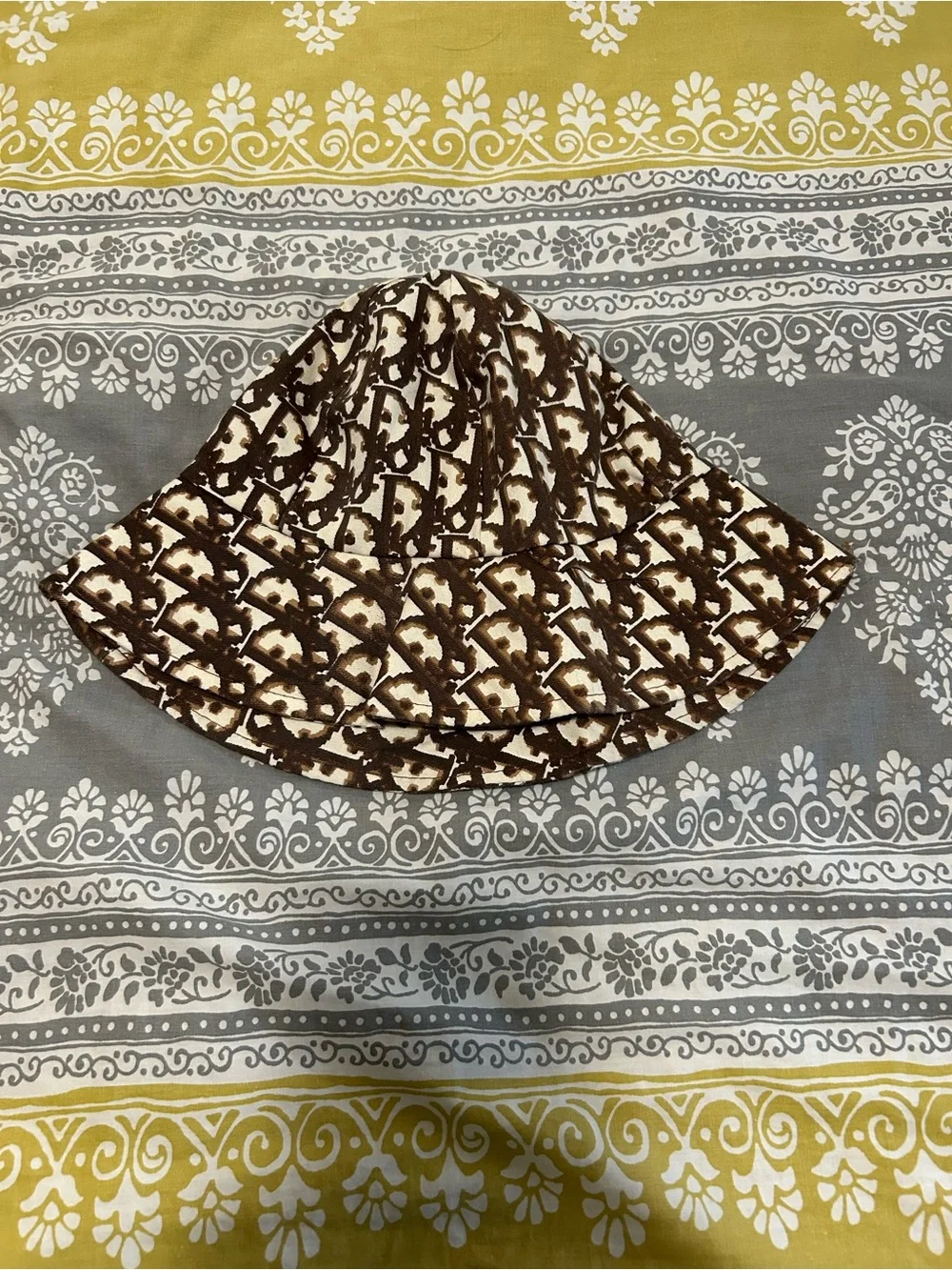 Christian Dior Vintage Brown and White Monogram Bucket Hat. Like New!